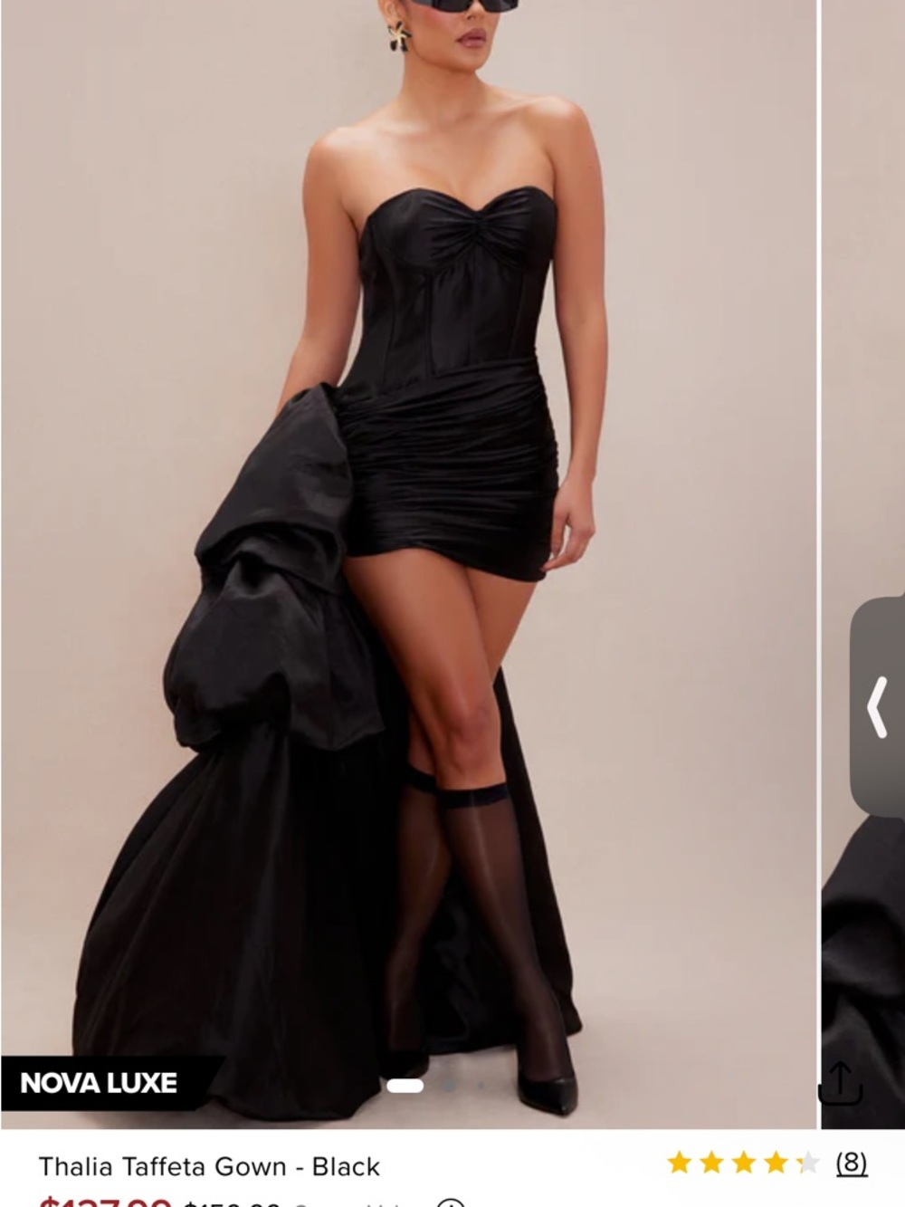 Fashion Nova Black Strapless Taffeta Mini Gown with Train